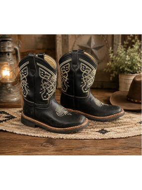 Tinaja Youth Black Cowboy Boots with White Western Stitching Size 1.5